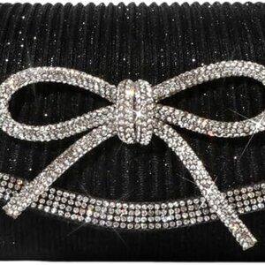 Compact Rhinestone Bow Evening Clutch - Lightweight Crossbody Purse for Women